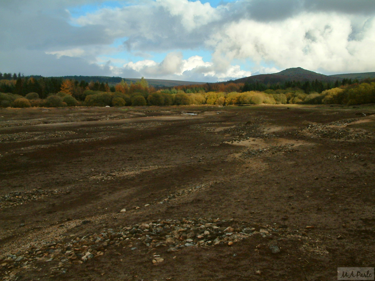 The dry bed of the reservoir at the eastern end