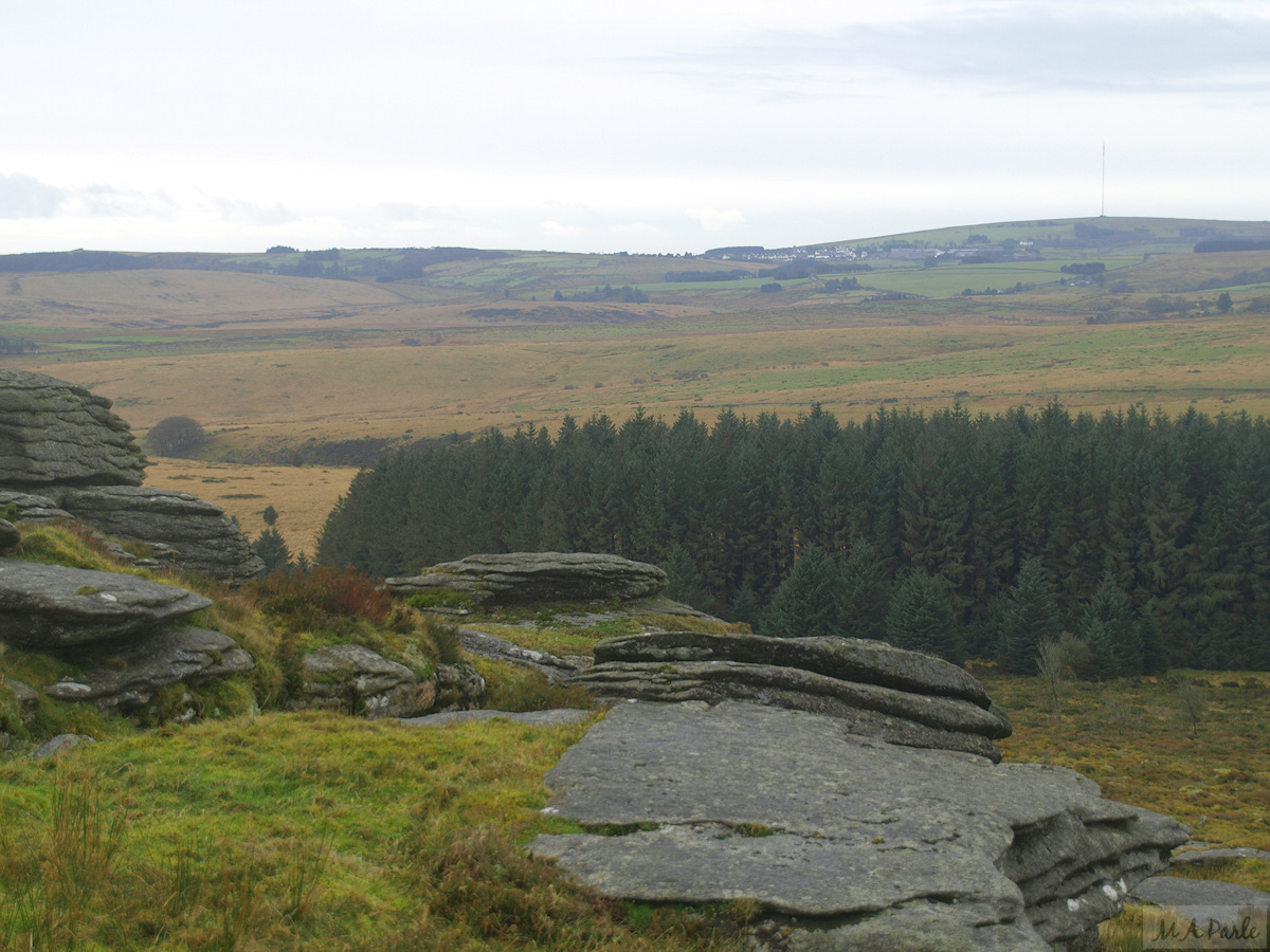View west across to Princetown from Bellever Tor