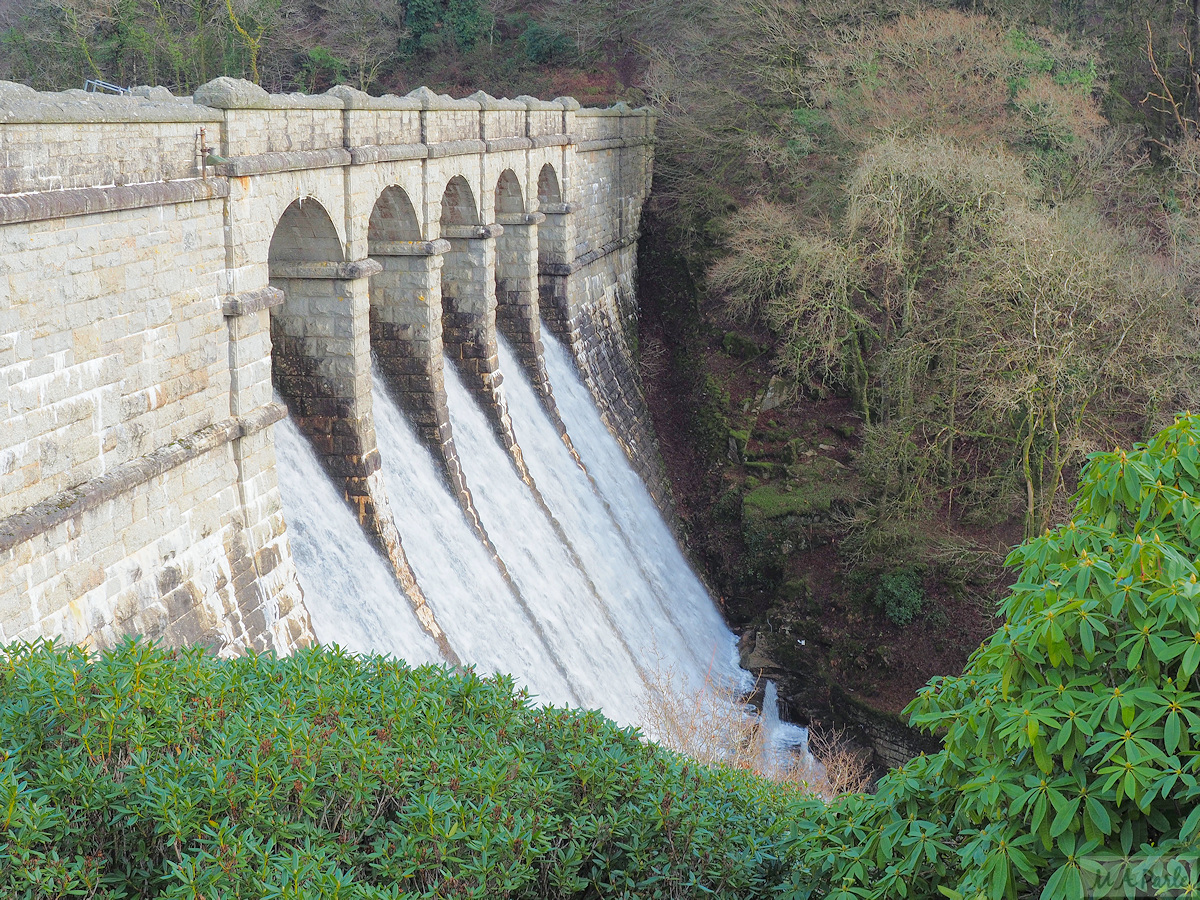 Burrator Dam with water overflowing