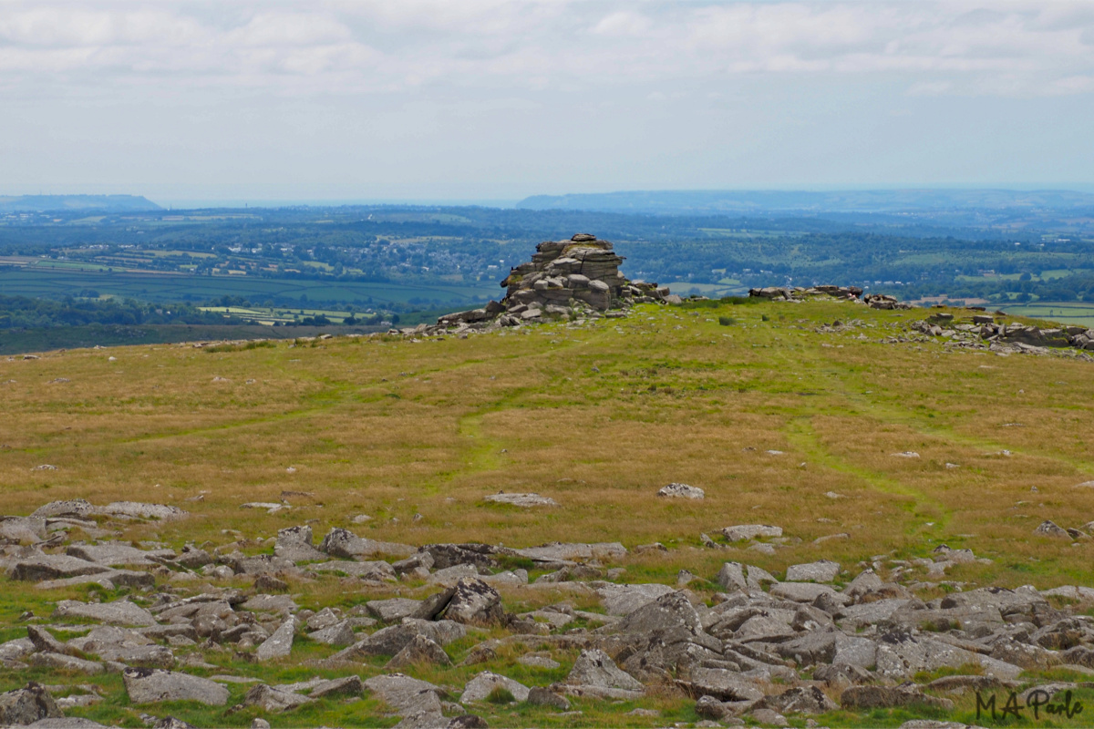 Great Staple Tor from Roos Tor, with Plymouth Sound beyond